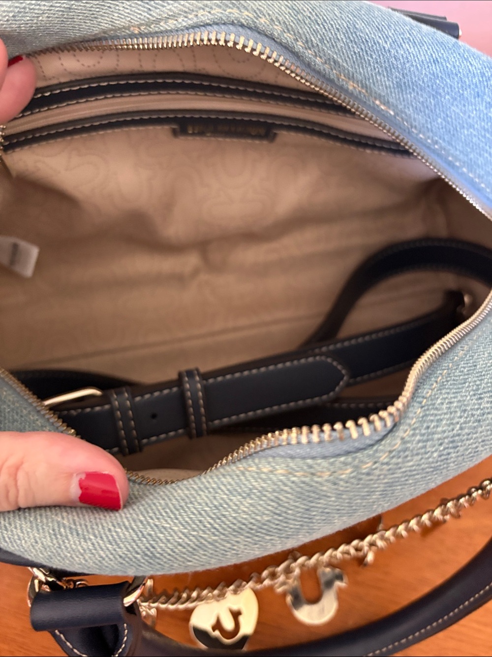True Religion Two-Tone Denim Dome Satchel - Light & Dark Blue - Picture 7 of 8